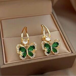 Elegant Butterfly Earrings with Green and Gold Accents. (Box not included).